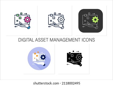 Digital Asset Management Icons Set. Electronic Media Content Management. Digital Accounts. Business Concept. Collection Of Icons In Linear, Filled, Color Styles.Isolated Vector Illustrations