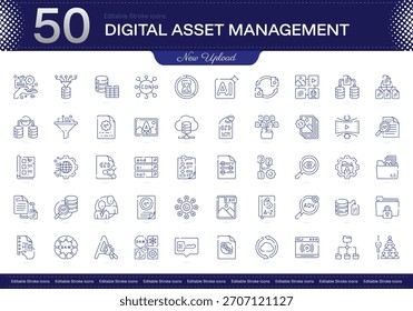 ícone de traçado Gerenciamento de ativos digitais. Conjunto de ícones de linha do Gerenciamento de ativos digitais. ícone de traçado editável pacote. Pacote De Ícones De Estilo Linear, Fino E Linha. Totalmente personalizável