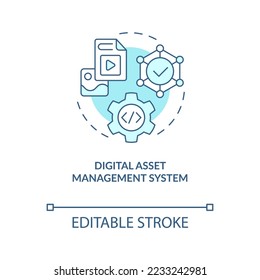 Digital asset management system turquoise concept icon. Enterprise CMS abstract idea thin line illustration. Isolated outline drawing. Editable stroke. Arial, Myriad Pro-Bold fonts used
