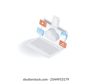 Ativo digital no conceito de notebook de armazenamento em nuvem