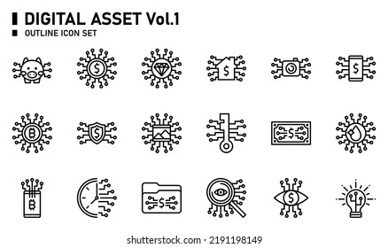 Conjunto de iconos de esquema de activos digitales.