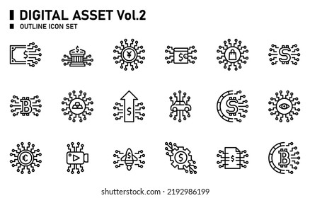 Digital asset outline icon set.
