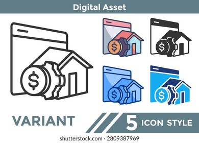 Digital Asset represents valuable virtual resources for ownership, exchange, and digital economy applications. Line, Filled, Color, Dualtone style.