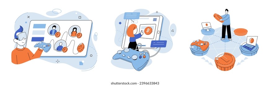 Digital asset vector illustration. Digital assets are transforming way businesses operate and manage their investments Currency in digital era is evolving into virtual forms exist in cyberspace