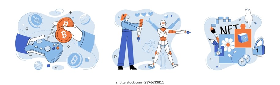 Digital asset vector illustration. Bitcoin, pioneering cryptocurrency, has revolutionized way we perceive and use money Altcoins, or alternative cryptocurrencies, present diverse investment Altcoins