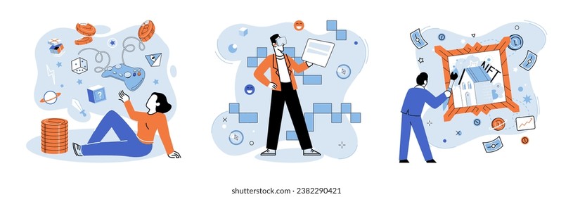 Digital asset vector illustration. Economic growth in digital age is closely tied to management and utilization digital assets Digital assets provide new avenue for investment and wealth accumulation