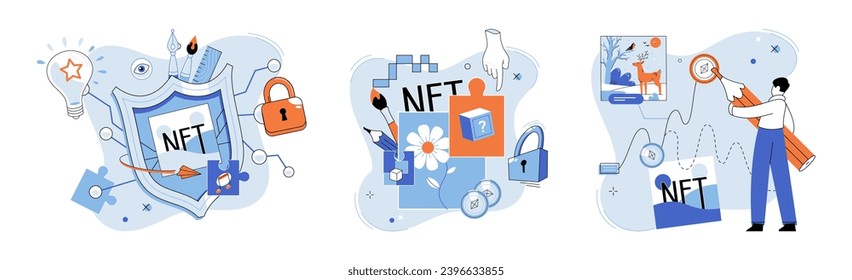 Digital asset vector illustration. The management digital assets requires expertise in finance and technology Digital assets represent futuristic form wealth, independent physical limitations