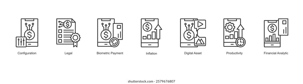 Digital Assets Icon Configuration, Legal, Biometric Payment, Inflation, Digital Asset, Productivity, Financial Analytic