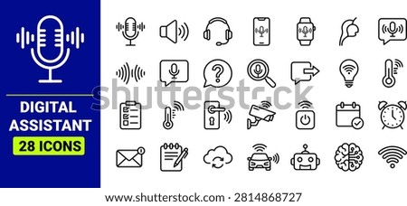 Digital Assistant Line Icons Set - Voice Assistant, Smart Device, AI Assistant, IoT, Automation Outline Vector Collection