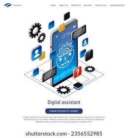 Asistente digital, ilustración de concepto de bot virtual 3d isométrico