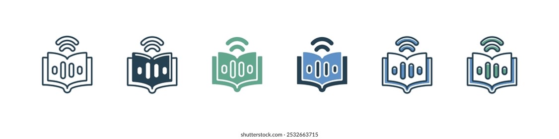 digital audio course icon set education media audiobook sound online learning with volume signs vector illustration