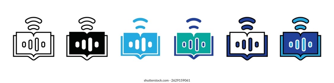 digital audio course icon set education media audiobook sound online learning with volume signs vector illustration