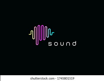 Digital audio equalizer logo. Sound waves emblem. Soundtrack recording icon. Music playback symbol. Musical studio record sign. Headphones and headset logotype. Isolated brain vector illustration. 