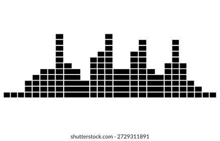 Digitaler Audio-Entzerrer Klangfrequenz Wellenstäbe Silhouette Vektorgrafik für Musikproduktion Studiopegel elektronische Signallautstärke und Rhythmusanzeige