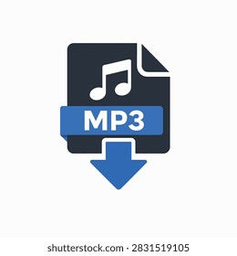 Digital audio file symbol featuring musical note and downward arrow