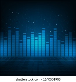 Digital audio systems on a blue background.