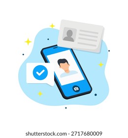 Autenticación digital exitosa verificación móvil Proceso de tarjeta de identificación Ilustración vectorial de diseño plano vacío estado ui