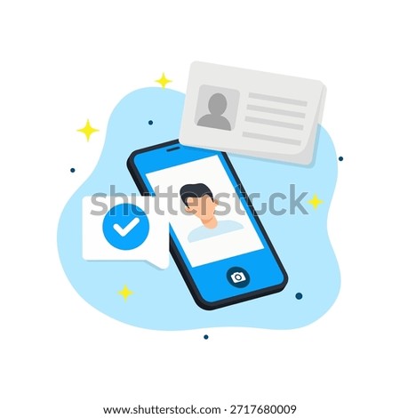 Digital authentication successful mobile verification ID card process flat design vector illustration empty state ui