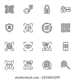 Digital Authentication, Verification line icons set, outline vector symbol collection, linear style pictogram pack. Signs, logo illustration. Set includes icons as Fingerprint Biometric Identification