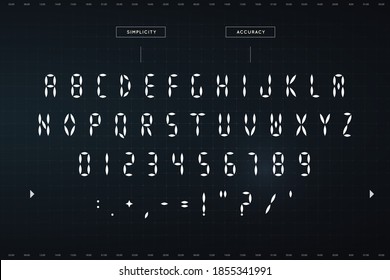 Digital awesome symbols set. Futuristic style alphabet. Font for HUD or digital display. Vector typography design. 
