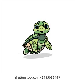 Digital Baby turtle cartoonish illustration 