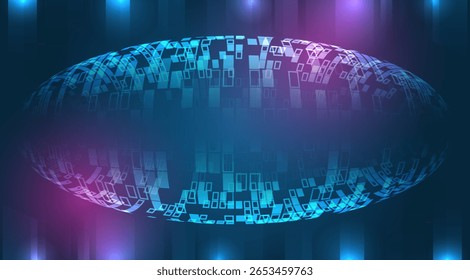 Fundo digital com efeito 3D consistindo em contornos azul e roxo formando uma esfera. Estilo moderno para tecnologia e dispositivos digitais. Para banner de alta tecnologia.