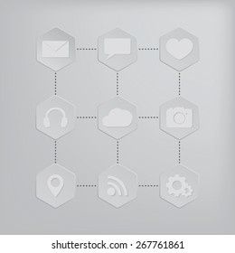 Digital background with app icons for infographic and web design. Minimalistic flat style illustration