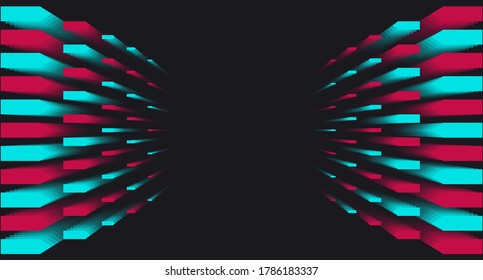 A digital background consisting of three dimensional arrows aiming at each other and at the same time into the depth of darkness. Vector illustration