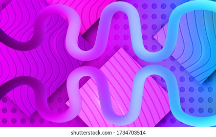 Digital Background with Fluid Shape and Cut Out Engraved Elements, Technology 80s Sci-Fi Style, Synthwave 1980s Banner, Retrowave Cyber Punk Aesthetics, Vector Illustration Art Design