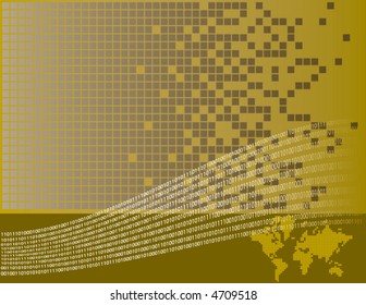 A digital background including binary data and world map