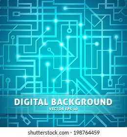 Digital background, interlacing wire on a blue background, shining electronic wallpaper