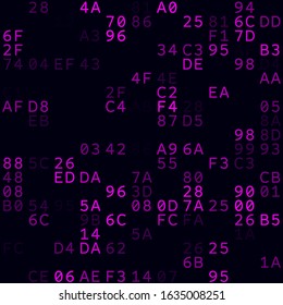 Digital background. Magenta sparse hexadecimal pairs background. Small sized seamless pattern. Awesome vector illustration.