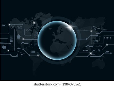 Digital background with modern point global network connection on world, concept of global business. illustrator vector.