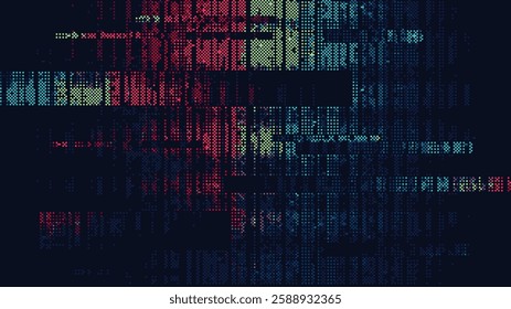 A digital background of pixelated computer code. data visualization of complex code. computer glitch code texture. vector illustration.