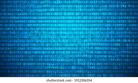 Digital background with randomly hexadecimal digits. Hacker background