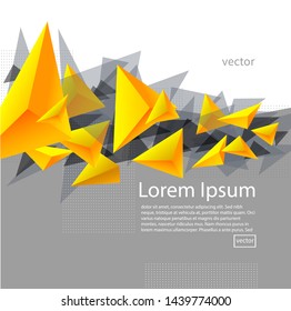 Digital background with yellow 3D triangles on a white background. Vector. Illustrator10.