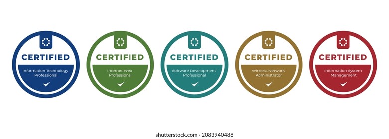 Digital Badge Certified Information Technology Qualification Template. Vector Illustration Logo Certificate With Round Shape Design.