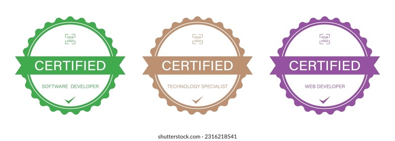 Digital badge certified information technology qualification template. Logo certificate with round shape design