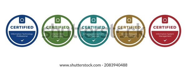 digital badge certified information technology\
qualification template. vector illustration logo certificate with\
round shape design.