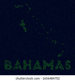 Digital Bahamas logo. Country symbol in hacker style. Binary code map of Bahamas with country name. Appealing vector illustration.