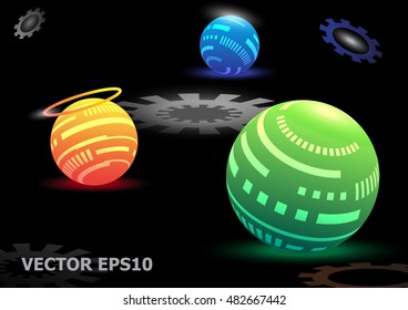 Digital Ball Galaxy Technology Background - Vector