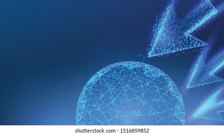 Digital Ball wireframe and arrow. Focus on Target Concept. Abstract Low poly Design. Vector illustration