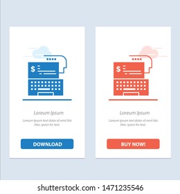 Digital Banking, Bank, Digital, Money, Online  Blue and Red Download and Buy Now web Widget Card Template. Vector Icon Template background