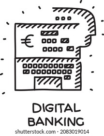Digitales Bankwesen - Skizzengrafik von Geschäftsleuten