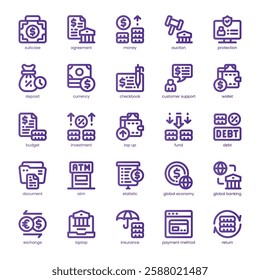 Digital Banking Icon pack for your website, mobile, presentation, and logo design. Digital Banking Icon basic line gradient design. Vector graphics illustration and editable stroke.