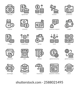 Digital Banking Icon pack for your website, mobile, presentation, and logo design. Digital Banking Icon outline design. Vector graphics illustration and editable stroke.