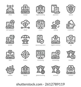 Digital Banking Icon pack for your website, mobile, presentation, and logo design. Digital Banking Icon outline design. Vector graphics illustration and editable stroke.