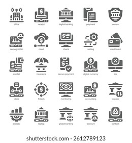 Digital Banking Icon pack for your website, mobile, presentation, and logo design. Digital Banking Icon solid design. Vector graphics illustration and editable stroke.