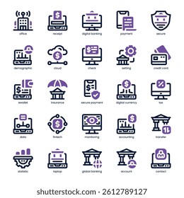 Digital Banking Icon pack for your website, mobile, presentation, and logo design. Digital Banking Icon dual tone design. Vector graphics illustration and editable stroke.