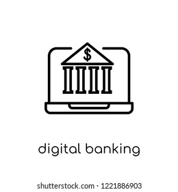 Digital Banking Icon. Trendy Modern Flat Linear Vector Digital Banking Icon On White Background From Thin Line General Collection, Editable Outline Stroke Vector Illustration